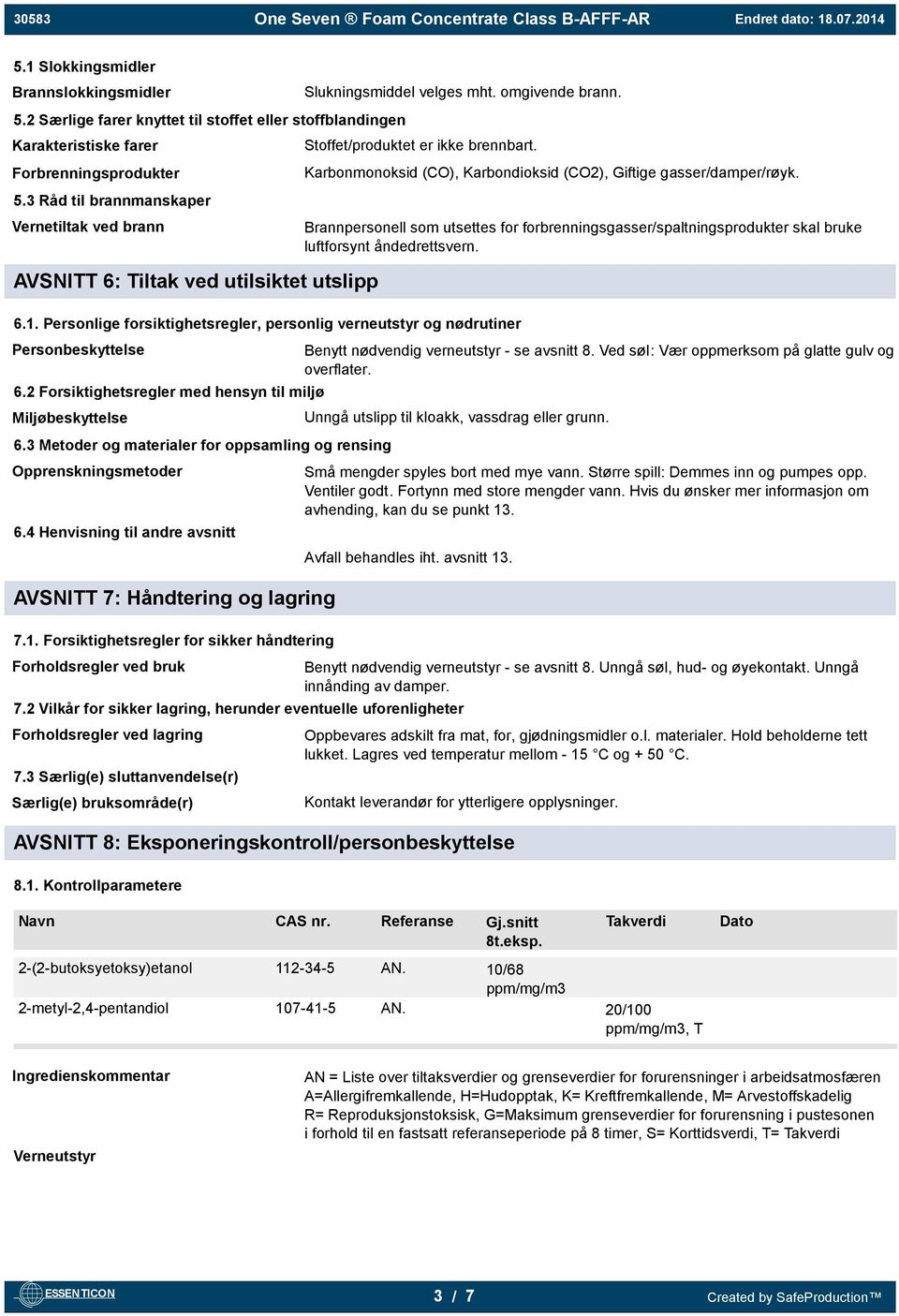 Forbrenningsprodukter Karbonmonoksid (CO), Karbondioksid (CO2), Giftige gasser/damper/røyk. 5.