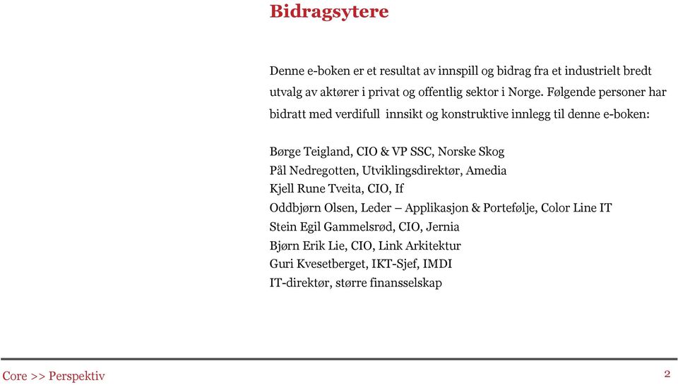 Nedregotten, Utviklingsdirektør, Amedia Kjell Rune Tveita, CIO, If Oddbjørn Olsen, Leder Applikasjon & Portefølje, Color Line IT Stein Egil