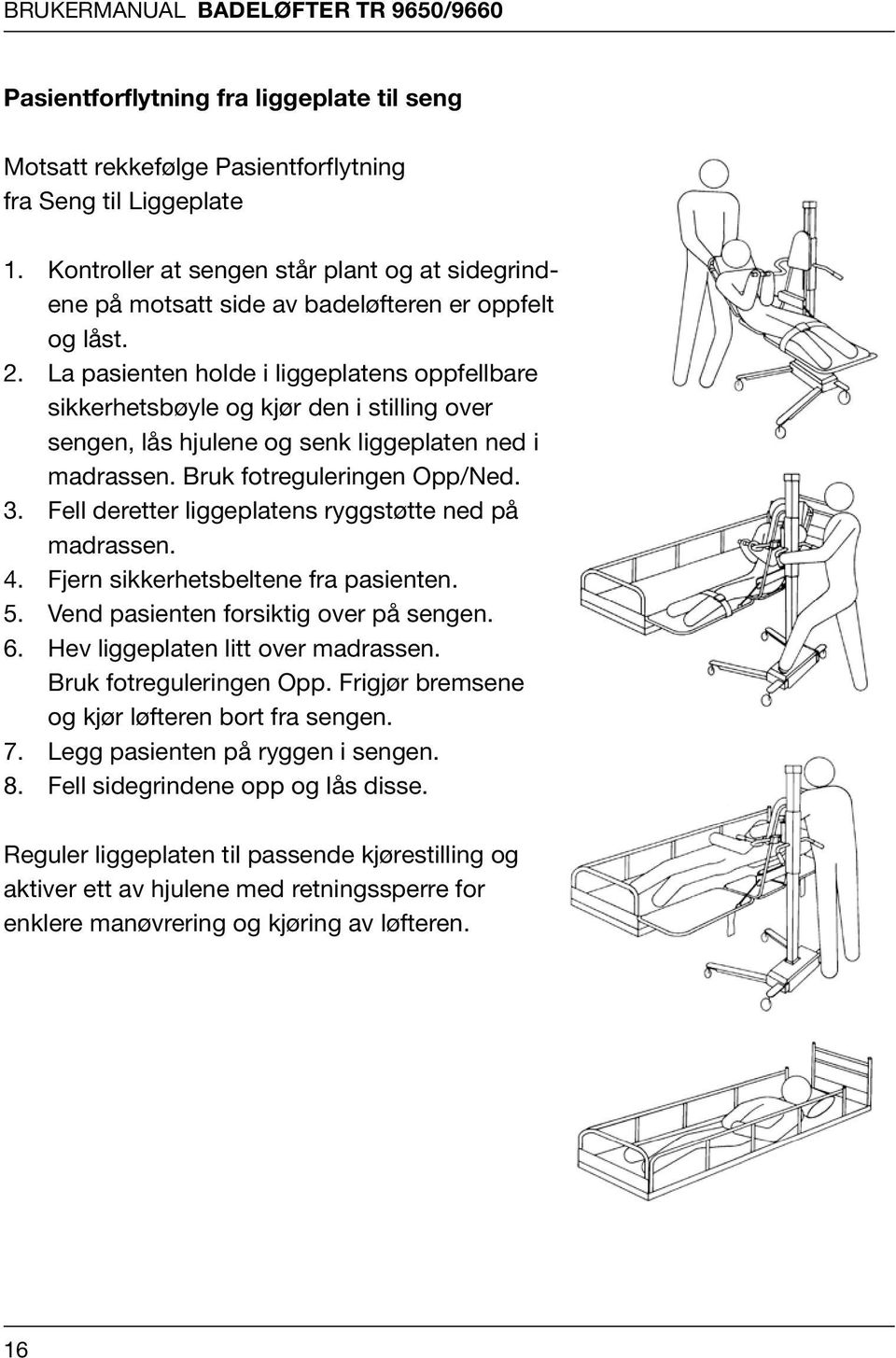 Liggeplate Pasientforflytning til Sengfra Seng til Liggeplate 1. 2. 3. 4. 5. 6. 7. 8.