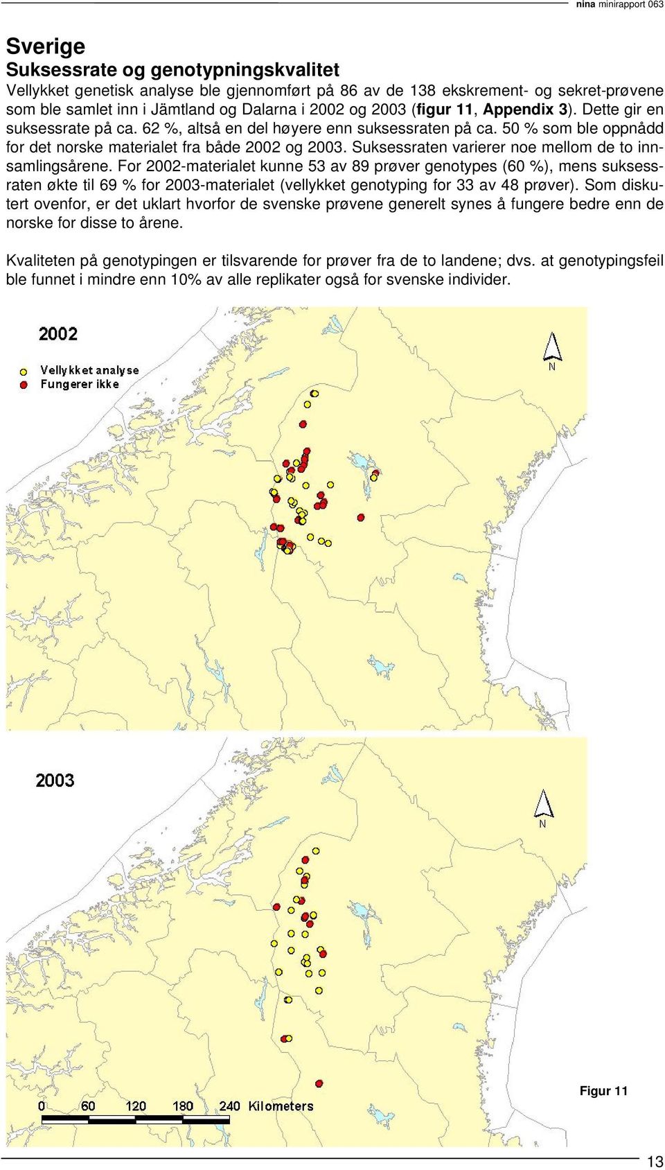 Suksessraten varierer noe mellom de to innsamlingsårene.