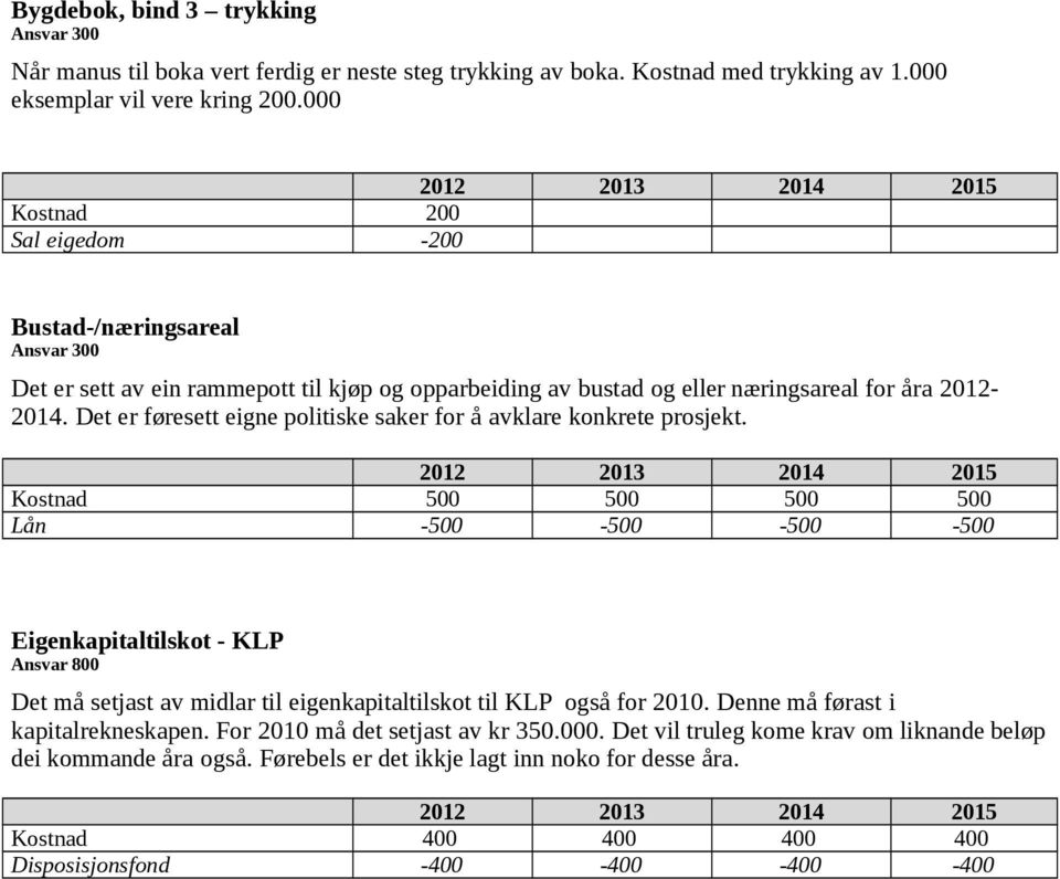 Det er føresett eigne politiske saker for å avklare konkrete prosjekt.