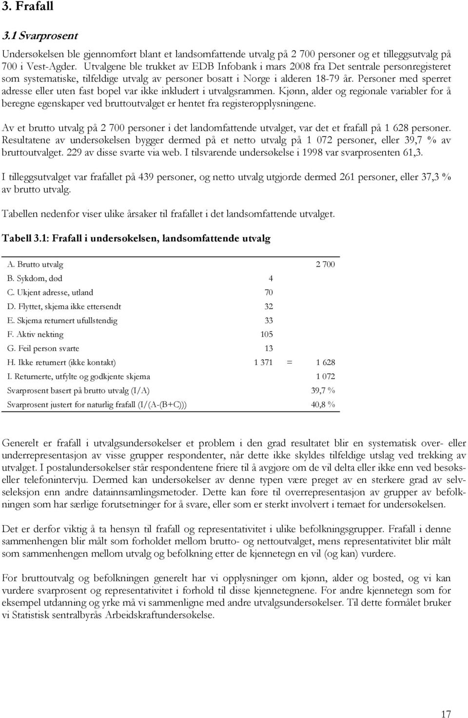 Personer med sperret adresse eller uten fast bopel var ikke inkludert i utvalgsrammen.