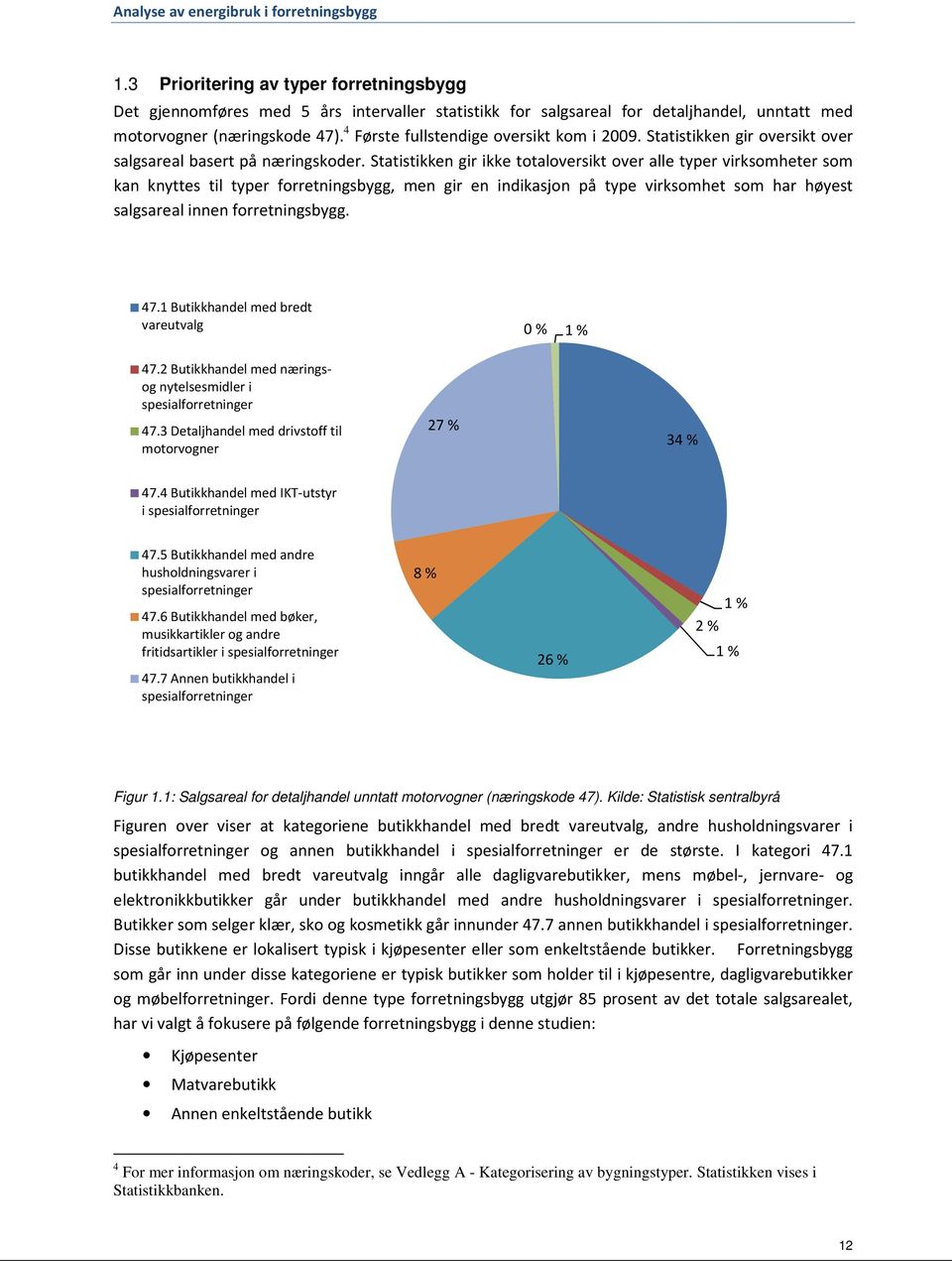 Statistikken gir ikke totaloversikt over alle typer virksomheter som kan knyttes til typer forretningsbygg, men gir en indikasjon på type virksomhet som har høyest salgsareal innen forretningsbygg.