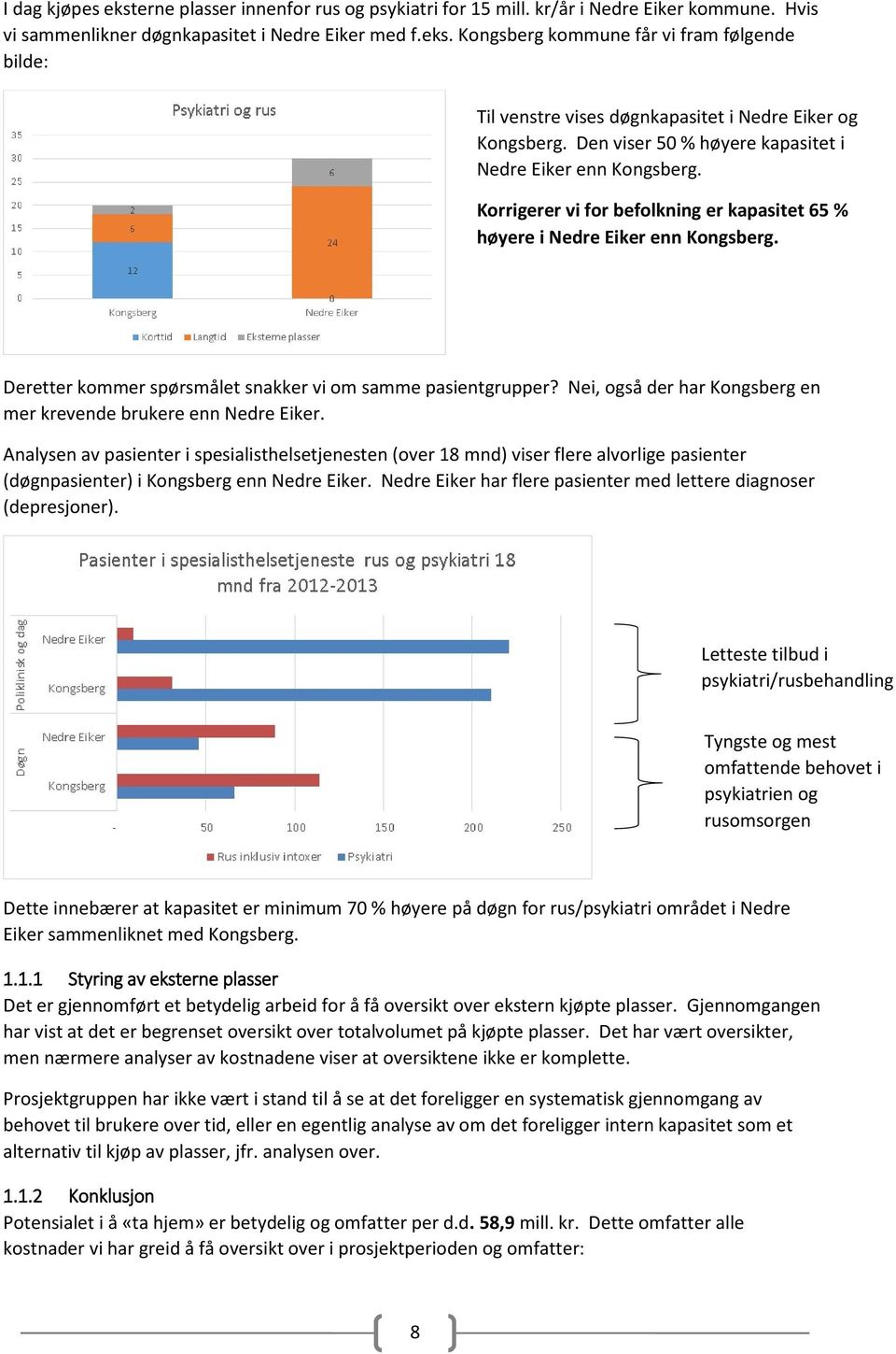 Deretter kommer spørsmålet snakker vi om samme pasientgrupper? Nei, også der har Kongsberg en mer krevende brukere enn Nedre Eiker.