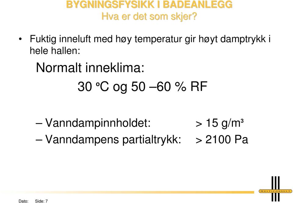 hele hallen: Normalt inneklima: 30 o C og 50 60 % RF