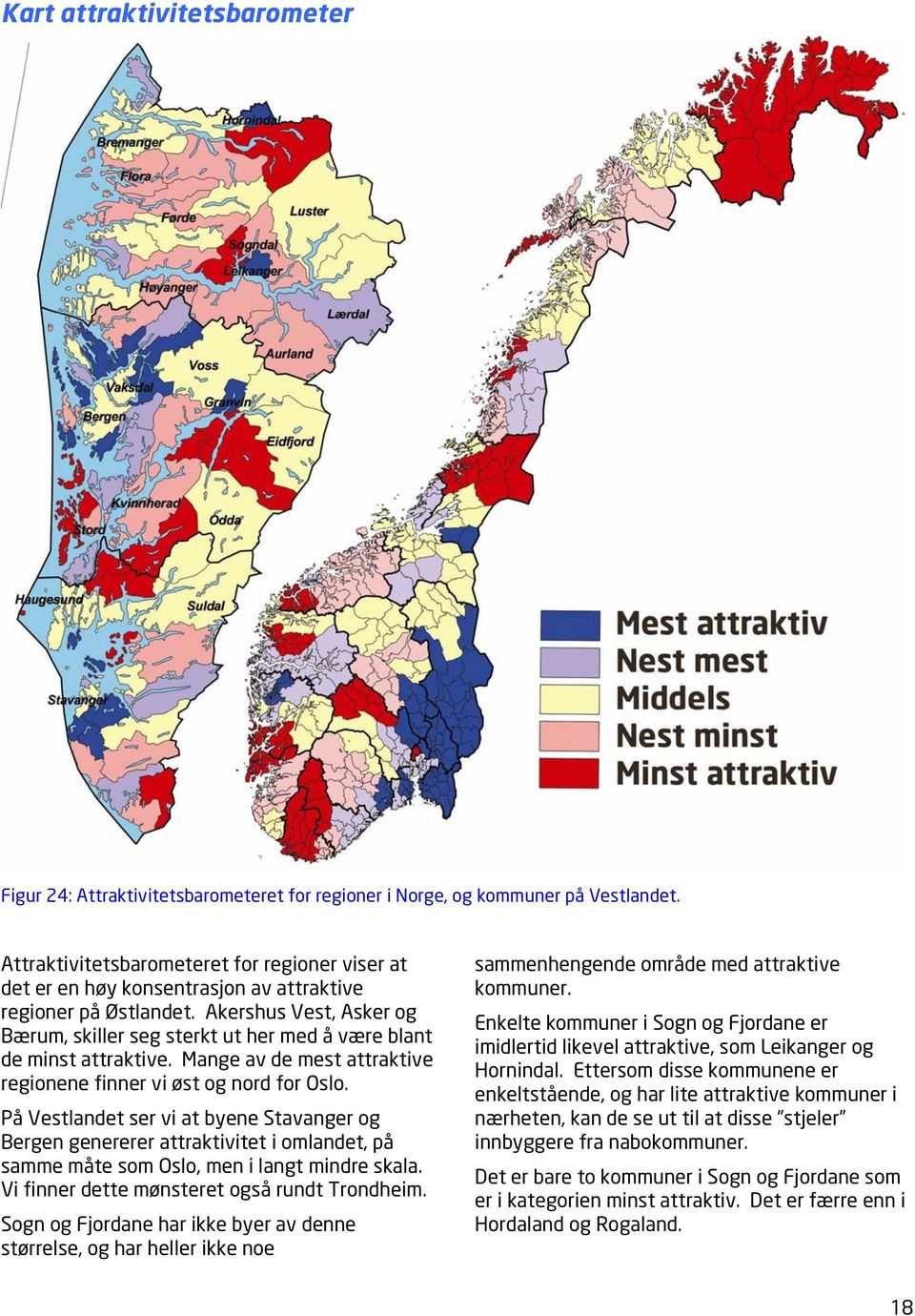 Akershus Vest, Asker og Bærum, skiller seg sterkt ut her med å være blant de minst attraktive. Mange av de mest attraktive regionene finner vi øst og nord for Oslo.