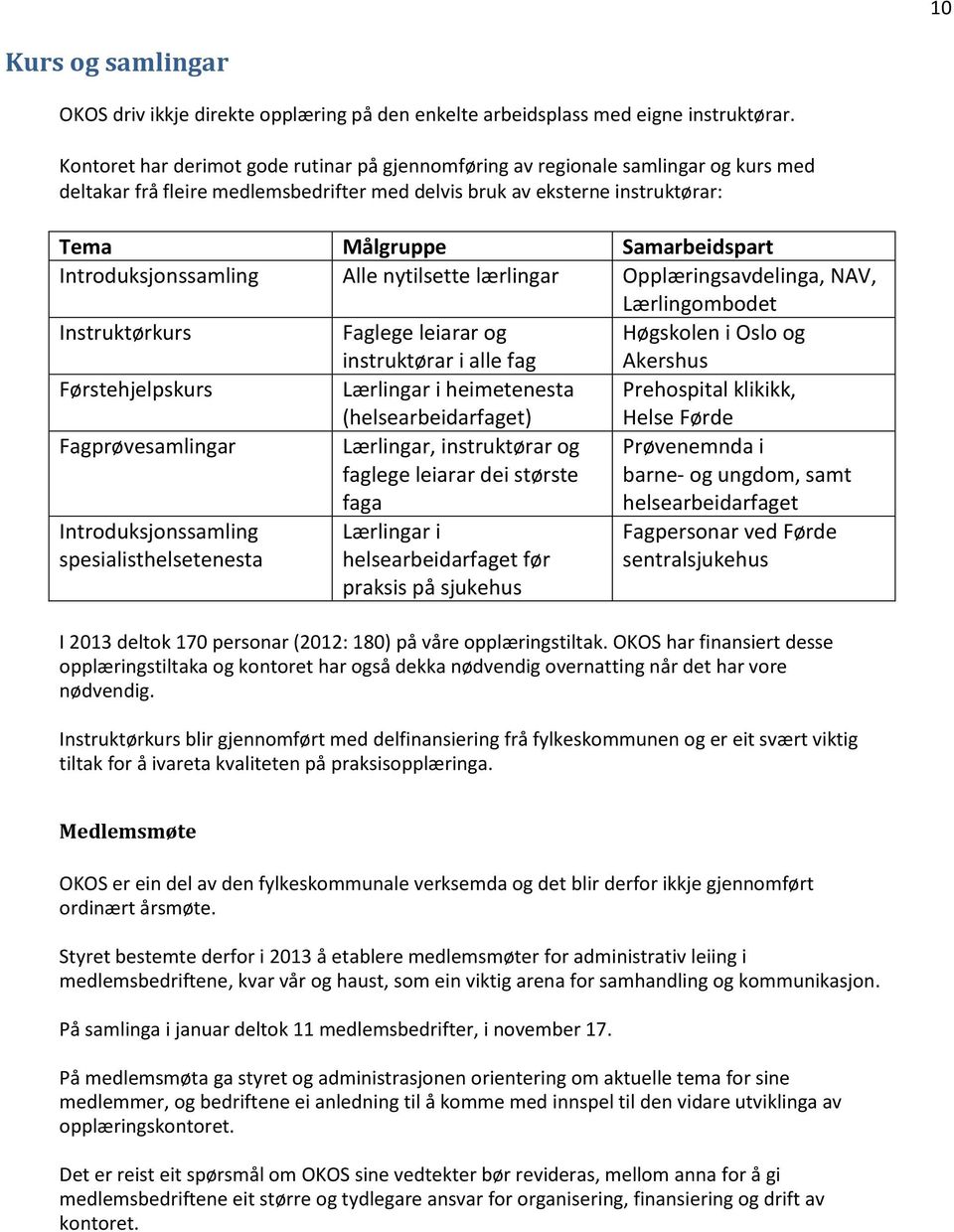 Introduksjonssamling Alle nytilsette lærlingar Opplæringsavdelinga, NAV, Lærlingombodet Instruktørkurs Faglege leiarar og instruktørar i alle fag Høgskolen i Oslo og Akershus Førstehjelpskurs