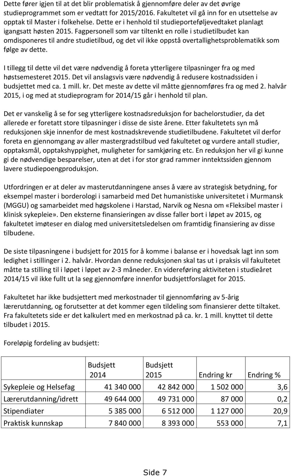 Fagpersonell som var tiltenkt en rolle i studietilbudet kan omdisponeres til andre studietilbud, og det vil ikke oppstå overtallighetsproblematikk som følge av dette.