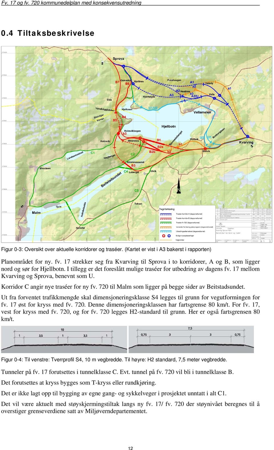 17 mellom Kvarving og Sprova, benevnt som U. Korridor C angir nye traséer for ny fv. 720 til Malm som ligger på begge sider av Beitstadsundet.