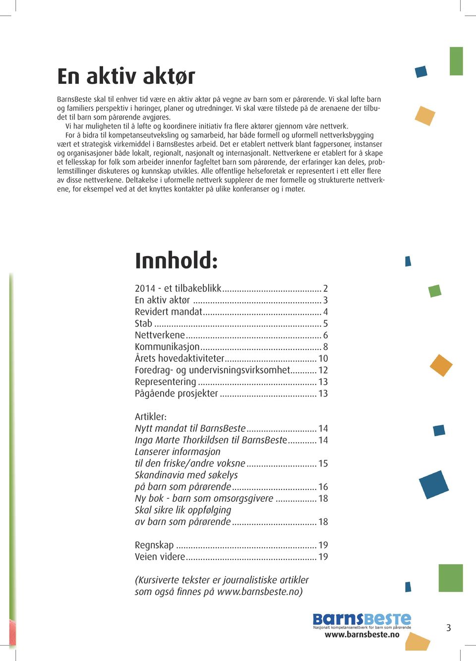 For å bidra til kompetanseutveksling og samarbeid, har både formell og uformell nettverksbygging vært et strategisk virkemiddel i BarnsBestes arbeid.