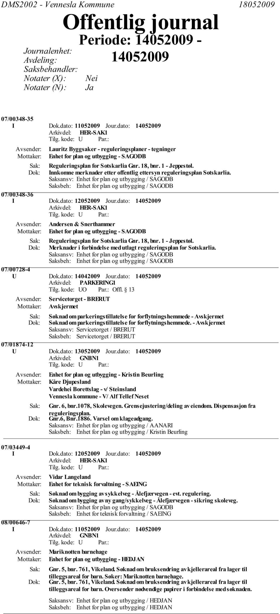 Innkomne merknader etter offentlig ettersyn reguleringsplan Sotskarlia. Saksansv: Enhet for plan og utbygging / SAGODB Saksbeh: Enhet for plan og utbygging / SAGODB 07/00348-36 I Dok.