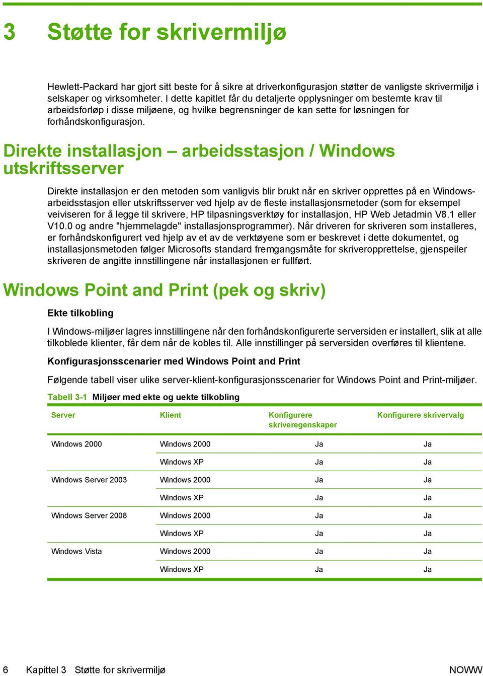 Direkte installasjon arbeidsstasjon / Windows utskriftsserver Direkte installasjon er den metoden som vanligvis blir brukt når en skriver opprettes på en Windowsarbeidsstasjon eller utskriftsserver