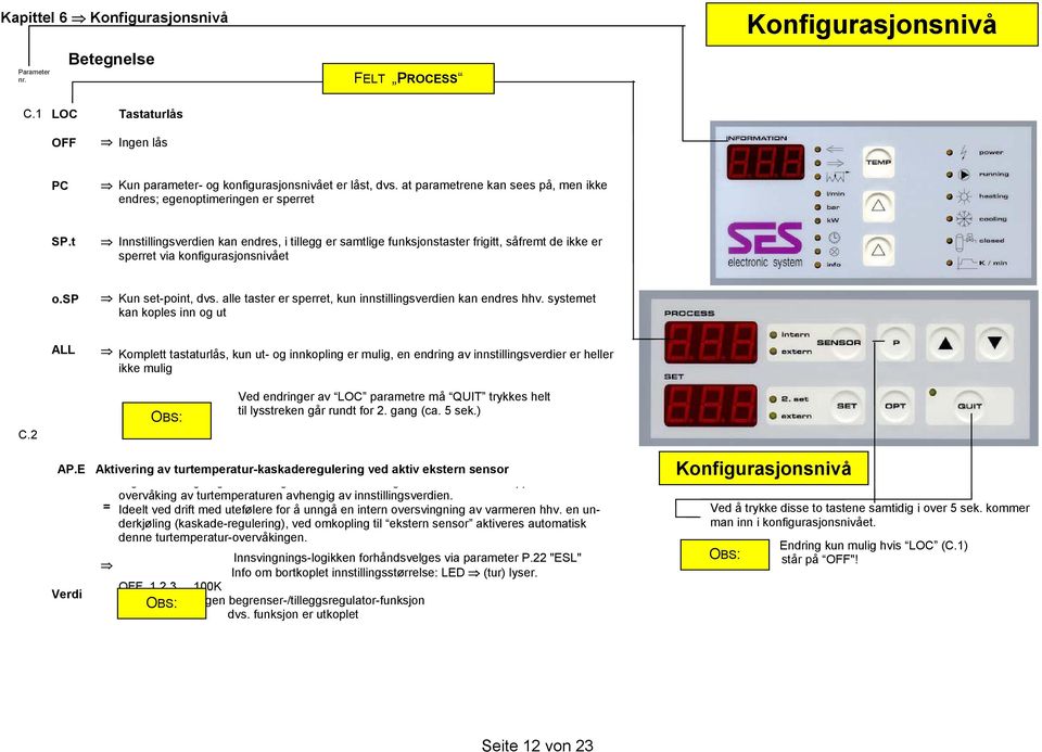 alle taster er sperret, kun innstillingsverdien kan endres hhv.