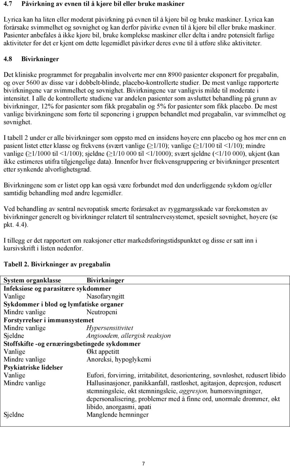 Pasienter anbefales å ikke kjøre bil, bruke komplekse maskiner eller delta i andre potensielt farlige aktiviteter før det er kjent om dette legemidlet påvirker deres evne til å utføre slike