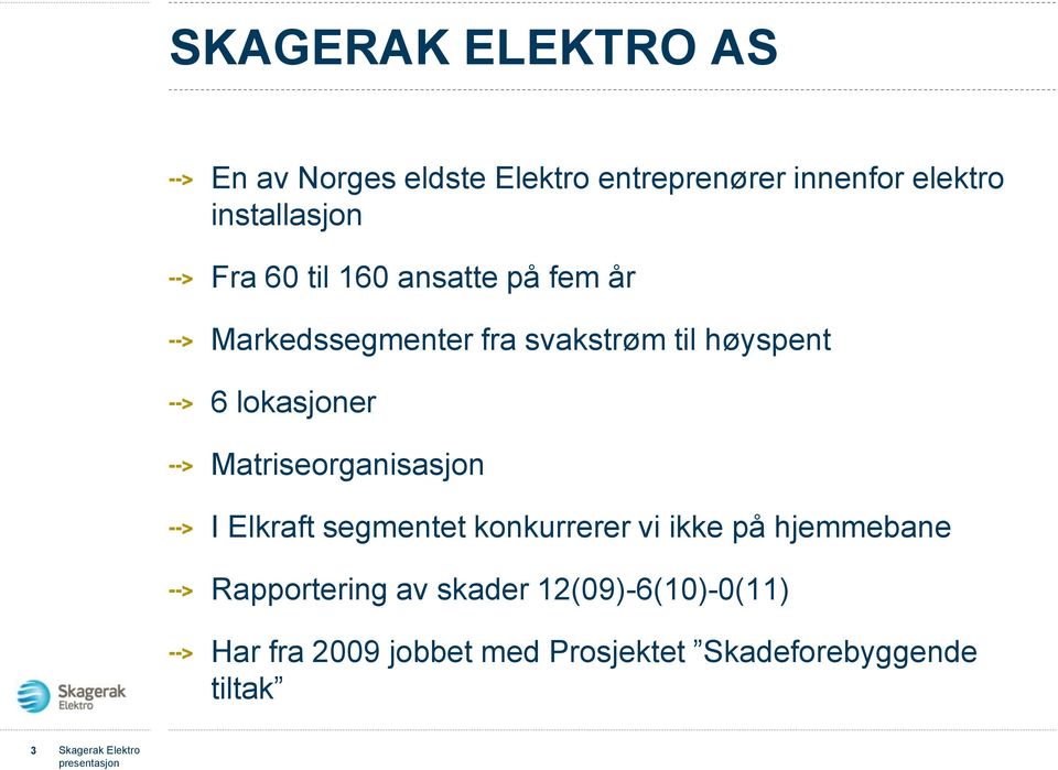 Matriseorganisasjon I Elkraft segmentet konkurrerer vi ikke på hjemmebane Rapportering av