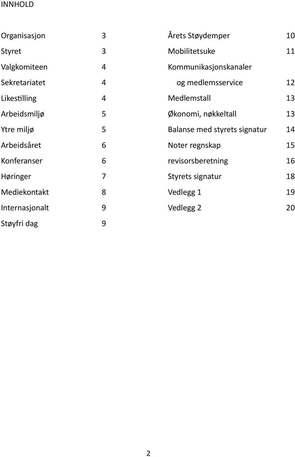 nøkkeltall 14 13 Ytre miljø 5 5 Økonomi Balanse og balanse med styrets signatur 14 14 Arbeidsåret 6 6 Revisjonsberetning Noter regnskap 16 15 Mediekontakt