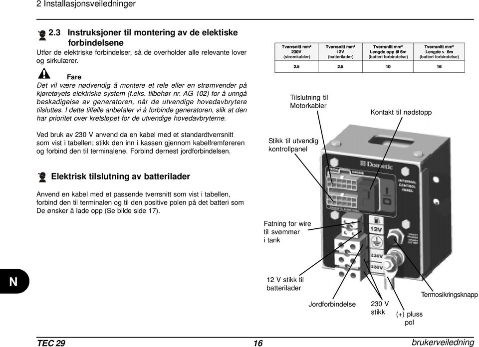 AG 102) for å unngå beskadigelse av generatoren, når de utvendige hovedavbrytere tilsluttes.