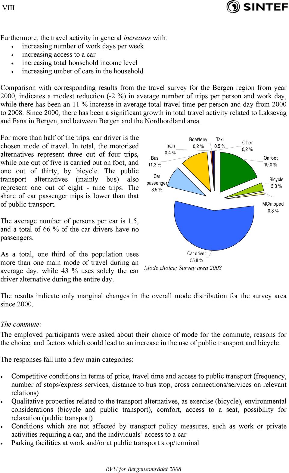 day, while there has been an 11 % increase in average total travel time per person and day from 2000 to 2008.