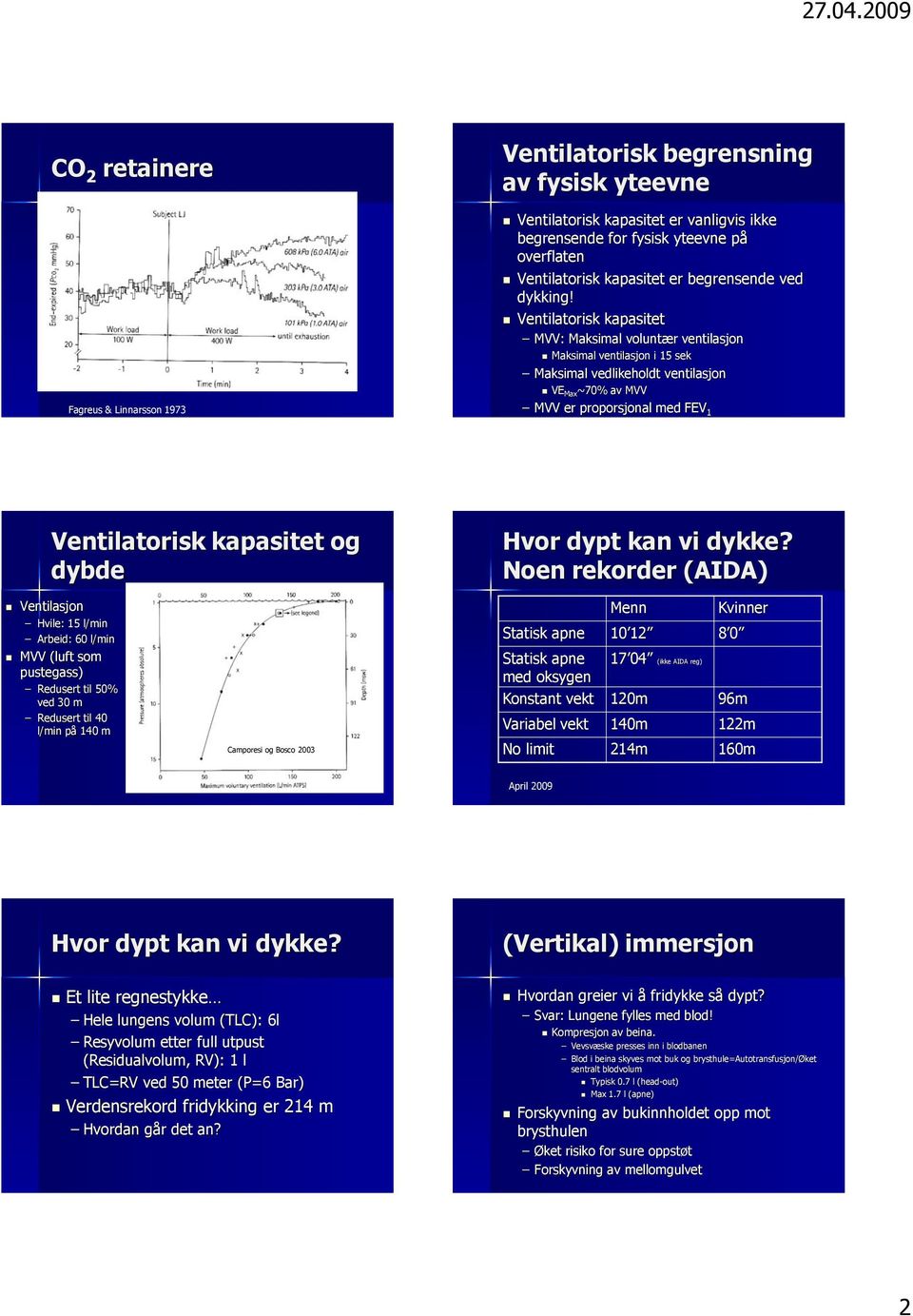 Ventilatorisk kapasitet og dybde Hvor dypt kan vi dykke?