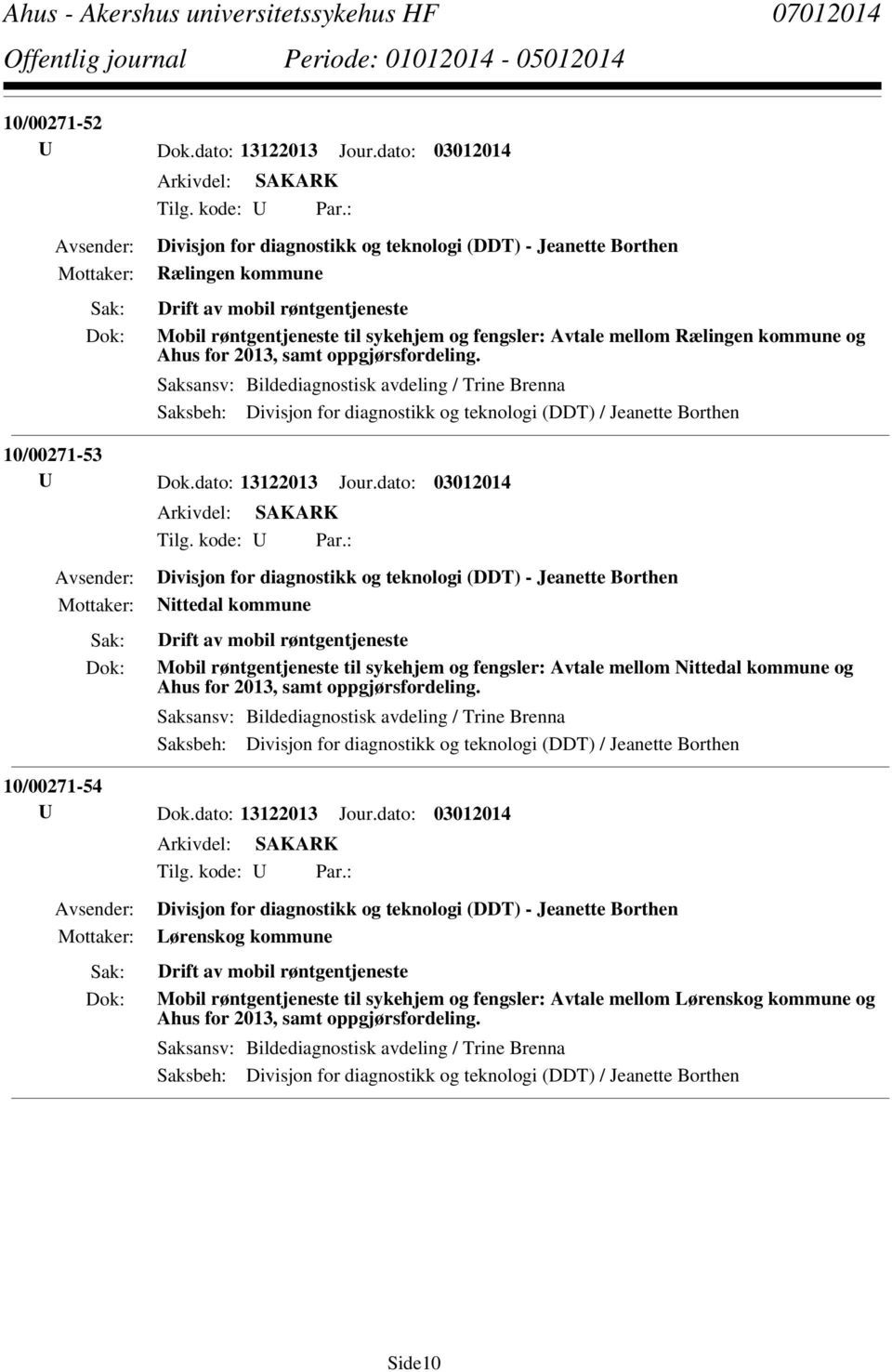 for 2013, samt oppgjørsfordeling. Saksansv: Bildediagnostisk avdeling / Trine Brenna Saksbeh: Divisjon for diagnostikk og teknologi (DDT) / Jeanette Borthen 10/00271-53 U Dok.dato: 13122013 Jour.