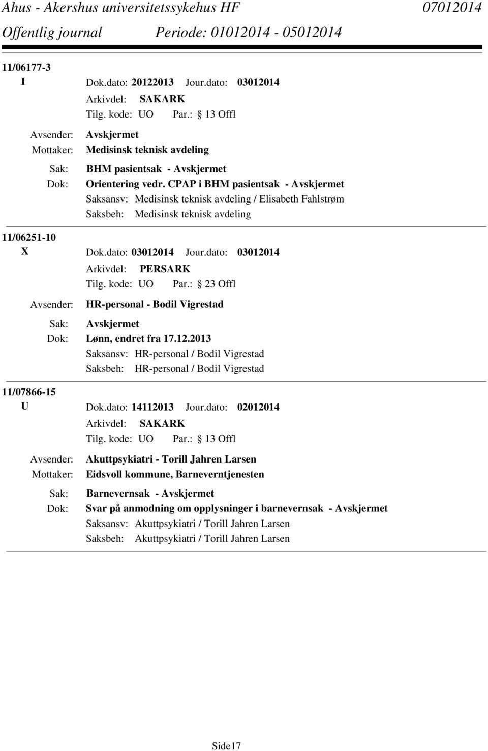 dato: 03012014 HR-personal - Bodil Vigrestad Lønn, endret fra 17.12.2013 Saksansv: HR-personal / Bodil Vigrestad Saksbeh: HR-personal / Bodil Vigrestad 11/07866-15 U Dok.