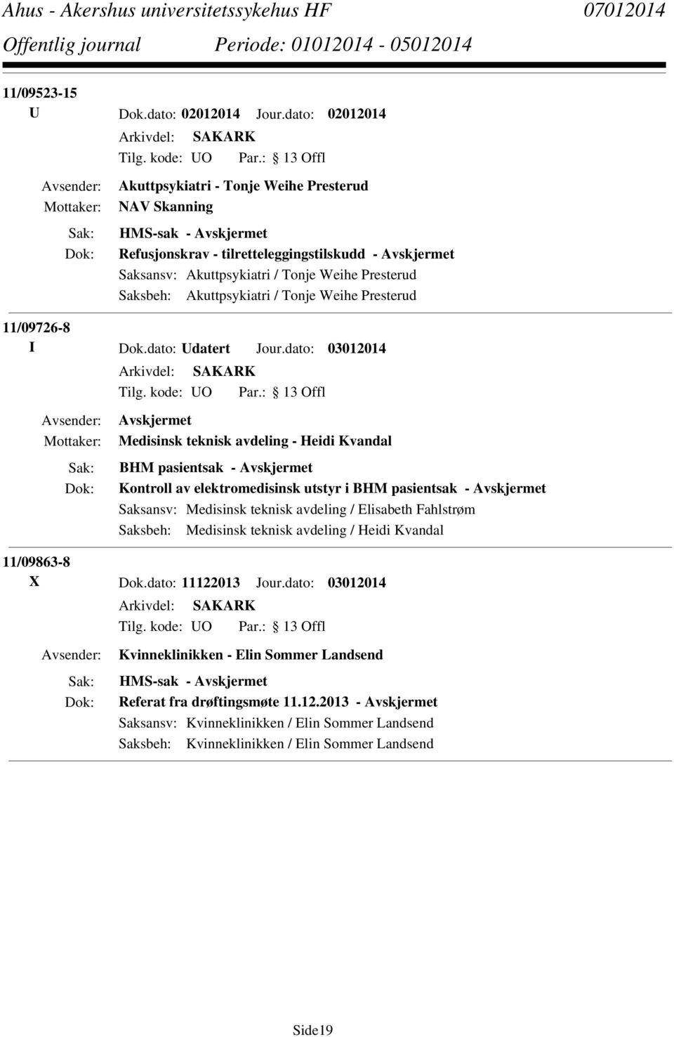 / Tonje Weihe Presterud 11/09726-8 I Dok.dato: Udatert Jour.