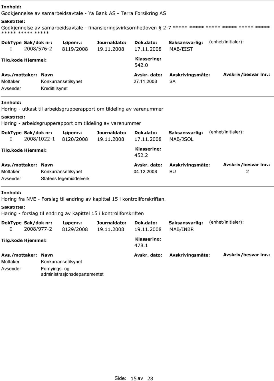 2008 SA Kredittilsynet nnhold: Høring - utkast til arbeidsgrupperapport om tildeling av varenummer Høring - arbeidsgrupperapport om tildeling av varenummer 2008/1022-1