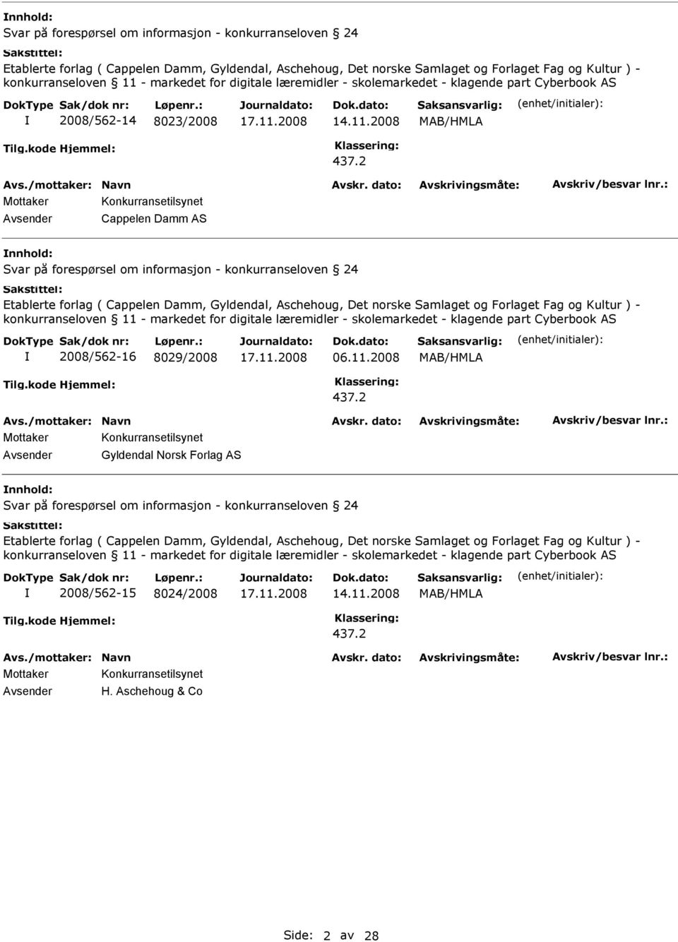 2 Cappelen Damm AS  markedet for digitale læremidler - skolemarkedet - klagende part Cyberbook AS 2008/562-16 8029/2008 06.11.2008 MAB/HMLA 437.