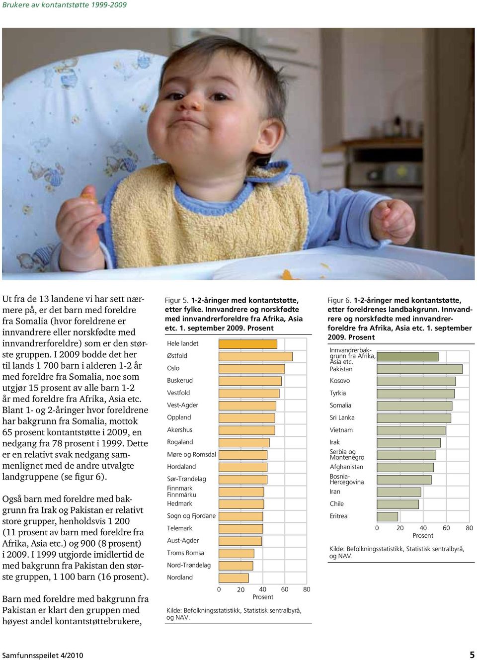 Blant 1- og 2-åringer hvor foreldrene har bakgrunn fra Somalia, mottok 65 prosent kontantstøtte i 2009, en nedgang fra 78 prosent i 1999.