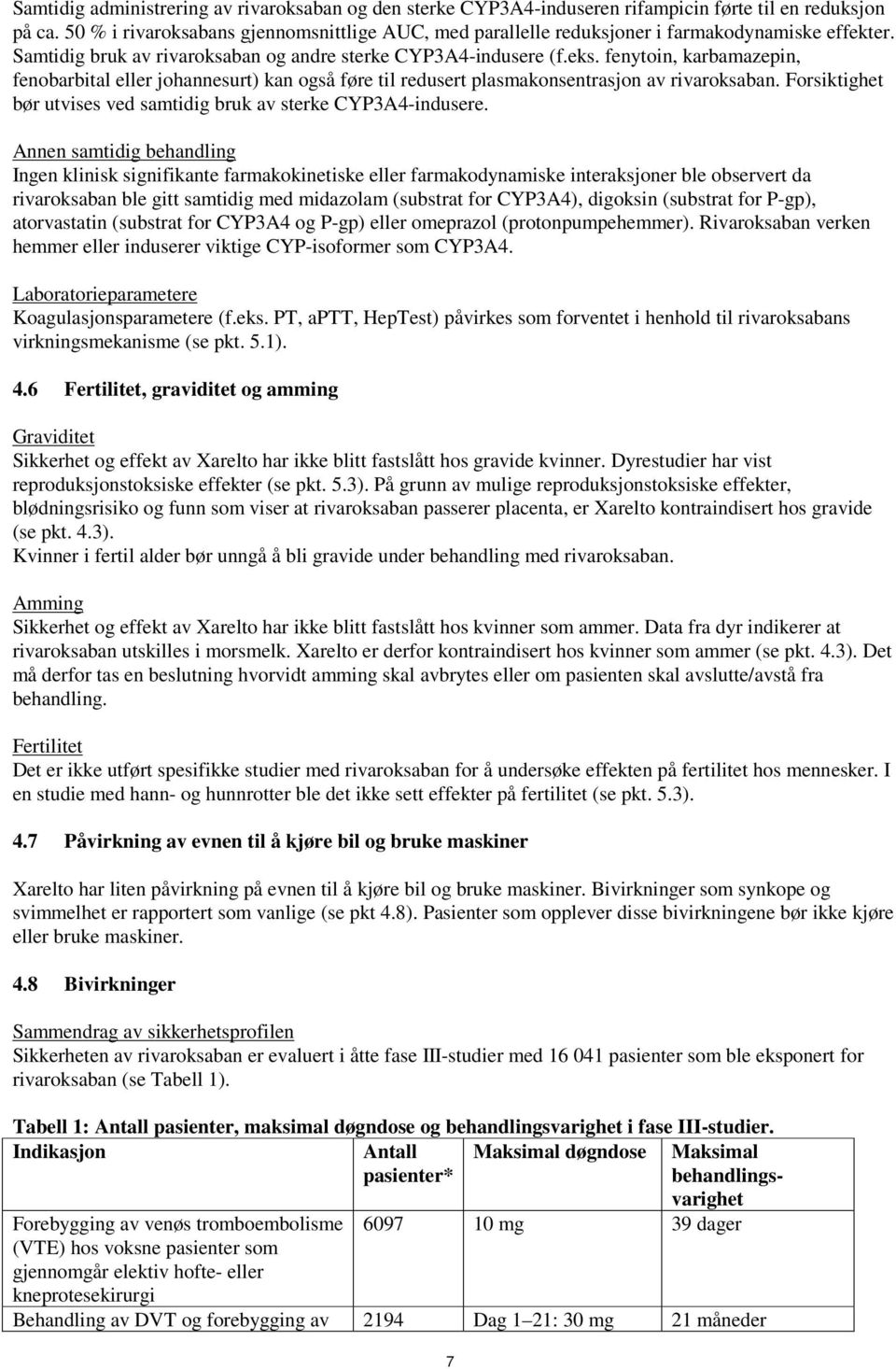 fenytoin, karbamazepin, fenobarbital eller johannesurt) kan også føre til redusert plasmakonsentrasjon av rivaroksaban. Forsiktighet bør utvises ved samtidig bruk av sterke CYP3A4-indusere.