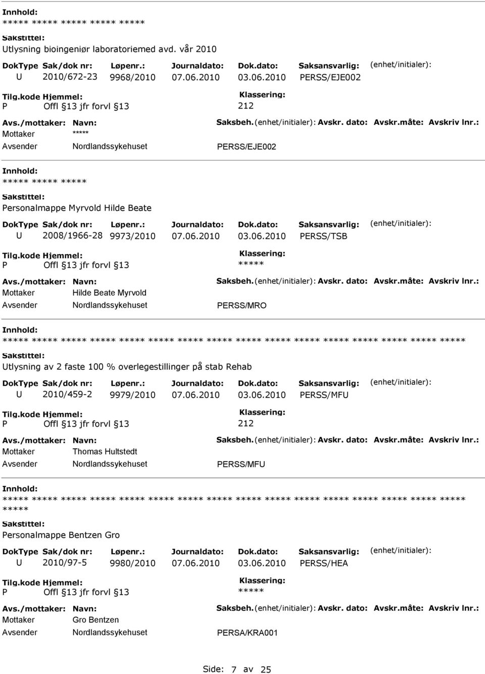 2008/1966-28 9973/2010 ERSS/TSB Mottaker Hilde Beate Myrvold ERSS/MRO tlysning av 2 faste 100 %