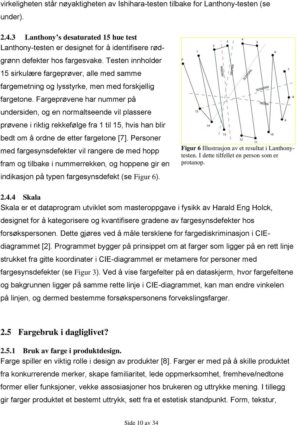 Testen innholder 15 sirkulære fargeprøver, alle med samme fargemetning og lysstyrke, men med forskjellig fargetone.