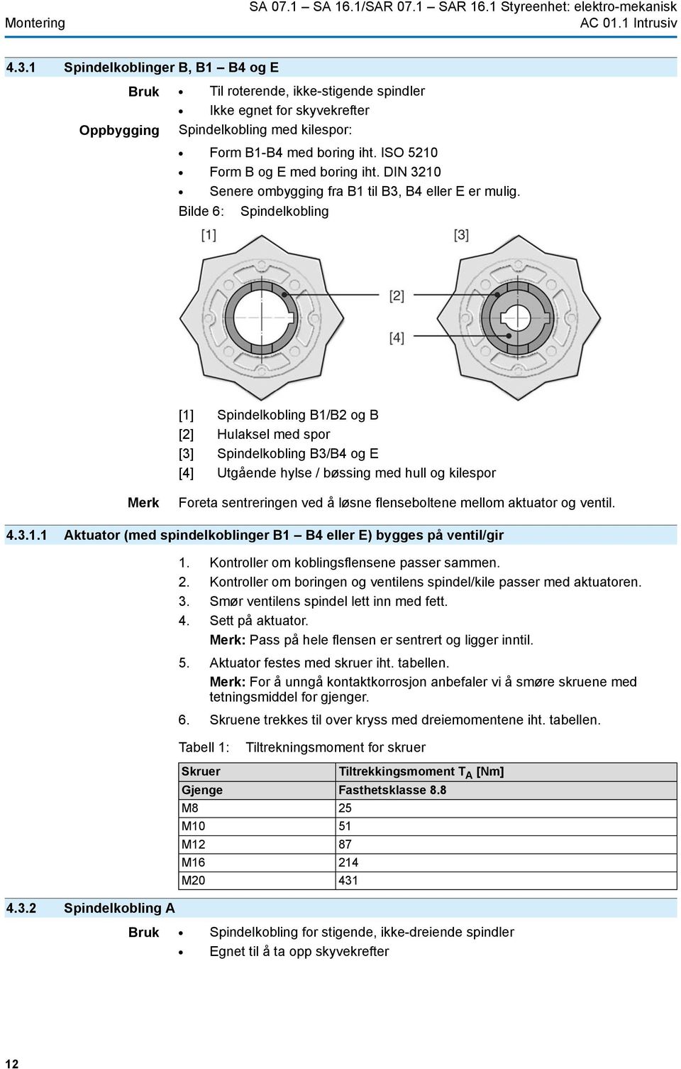 ISO 5210 Form B og E med boring iht. DIN 3210 Senere ombygging fra B1 til B3, B4 eller E er mulig.