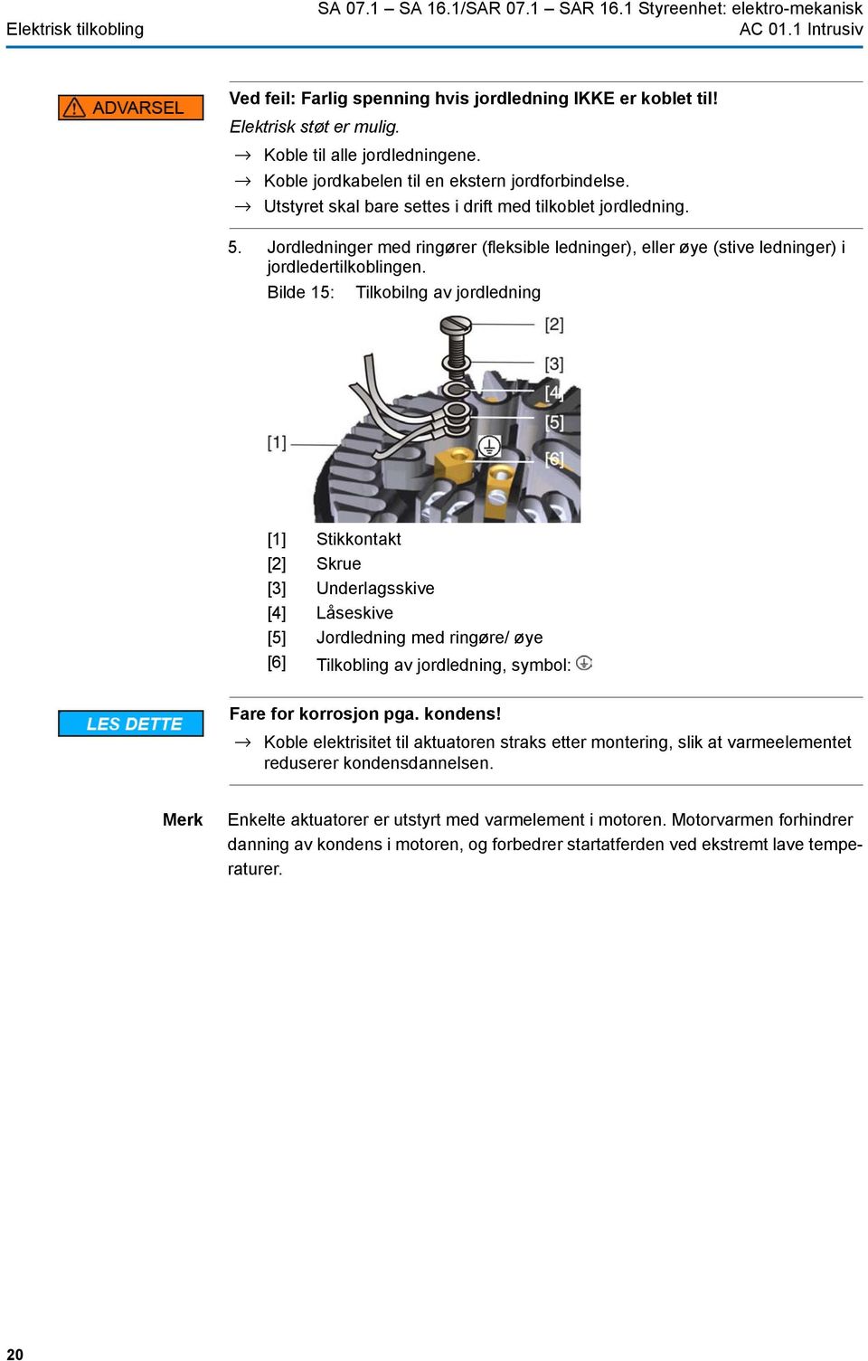 Jordledninger med ringører (fleksible ledninger), eller øye (stive ledninger) i jordledertilkoblingen.