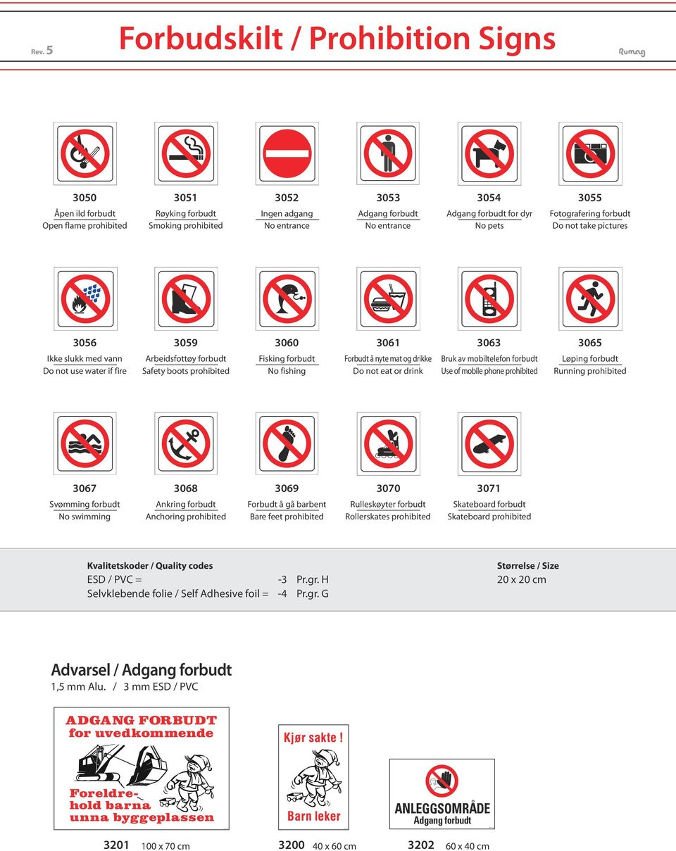 forbudt No fishing Forbudt å nyte mat og drikke Do not eat or drink Bruk av mobiltelefon forbudt Use of mobile phone prohibited Løping forbudt Running prohibited 3067 3068 3069 3070 3071 Svømming