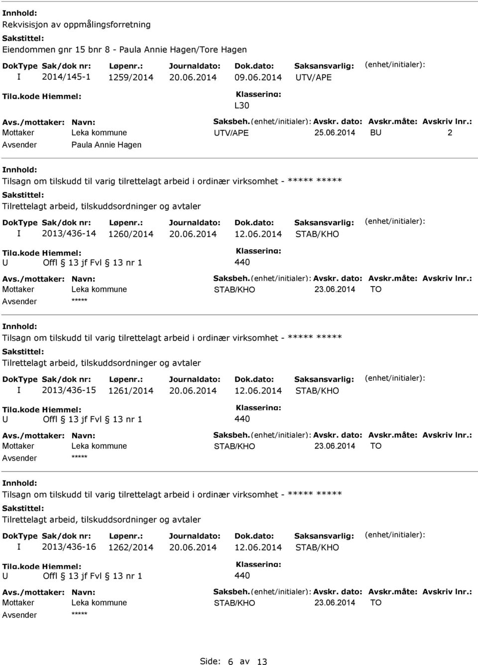 : Mottaker TV/APE B 2 Paula Annie Hagen Tilsagn om tilskudd til varig tilrettelagt arbeid i ordinær virksomhet - ***** ***** Tilrettelagt arbeid, tilskuddsordninger og avtaler 2013/436-14 1260/2014