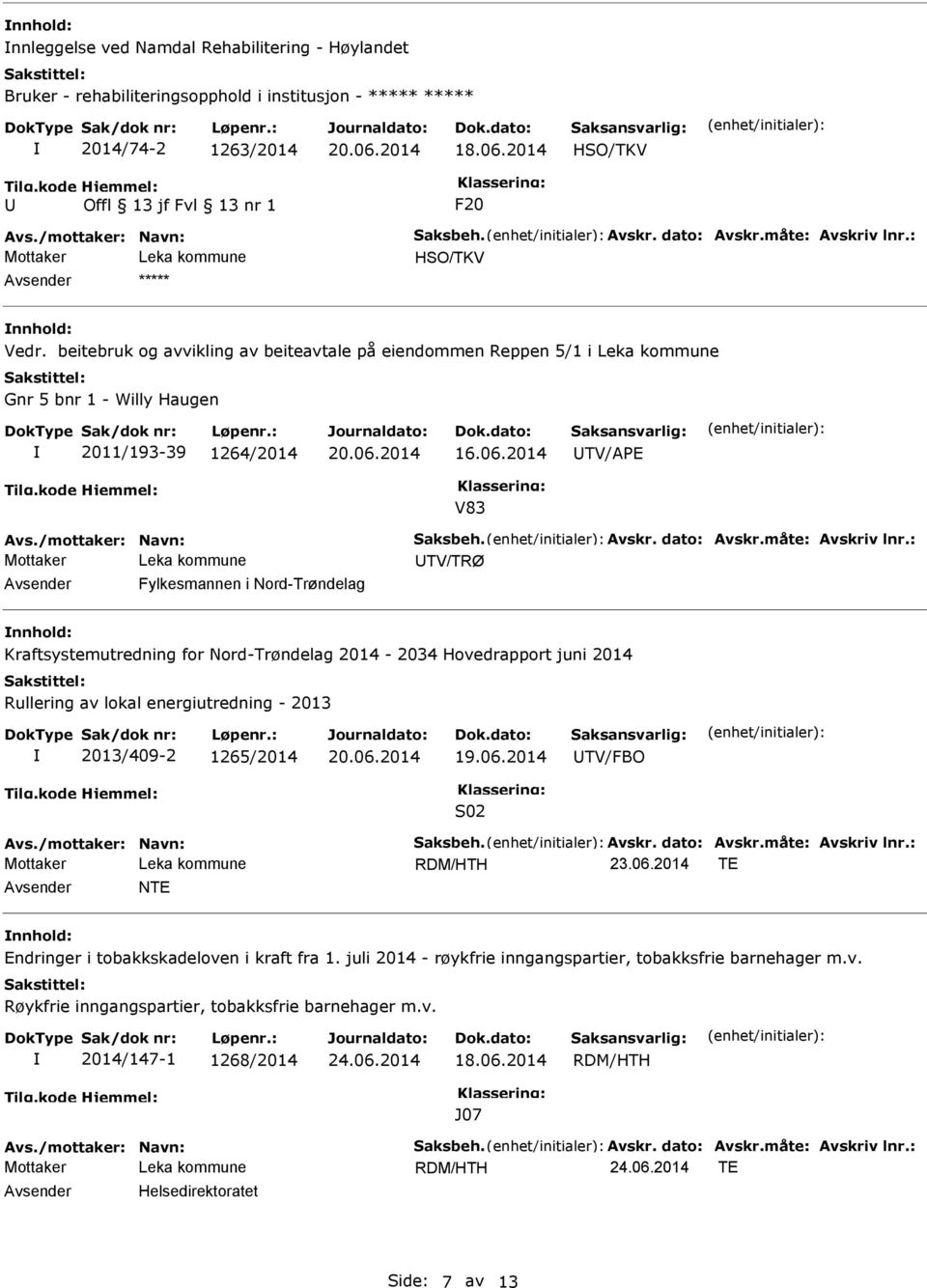 2014 TV/APE V83 Avs./mottaker: Navn: Saksbeh. Avskr. dato: Avskr.måte: Avskriv lnr.