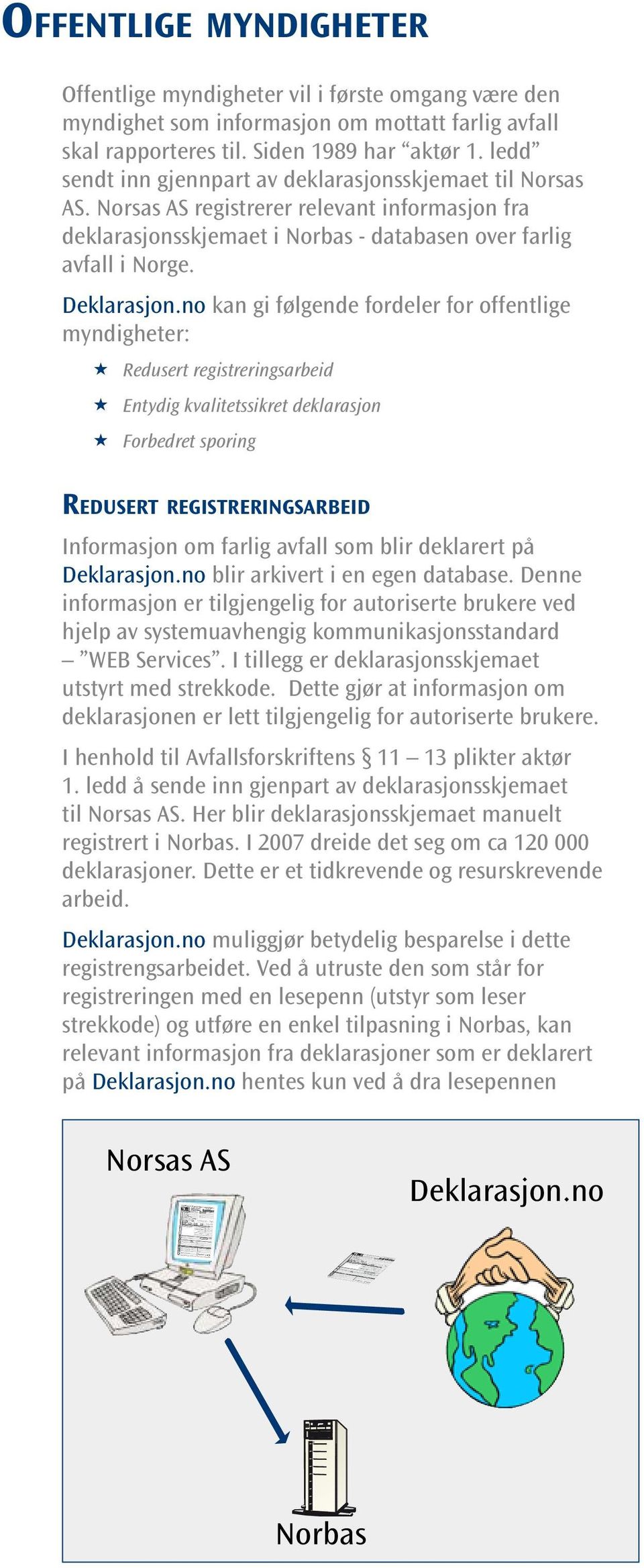 Norsas AS registrerer relevant informasjon fra deklarasjonsskjemaet i Norbas - databasen over farlig avfall i Norge. Deklarasjon.