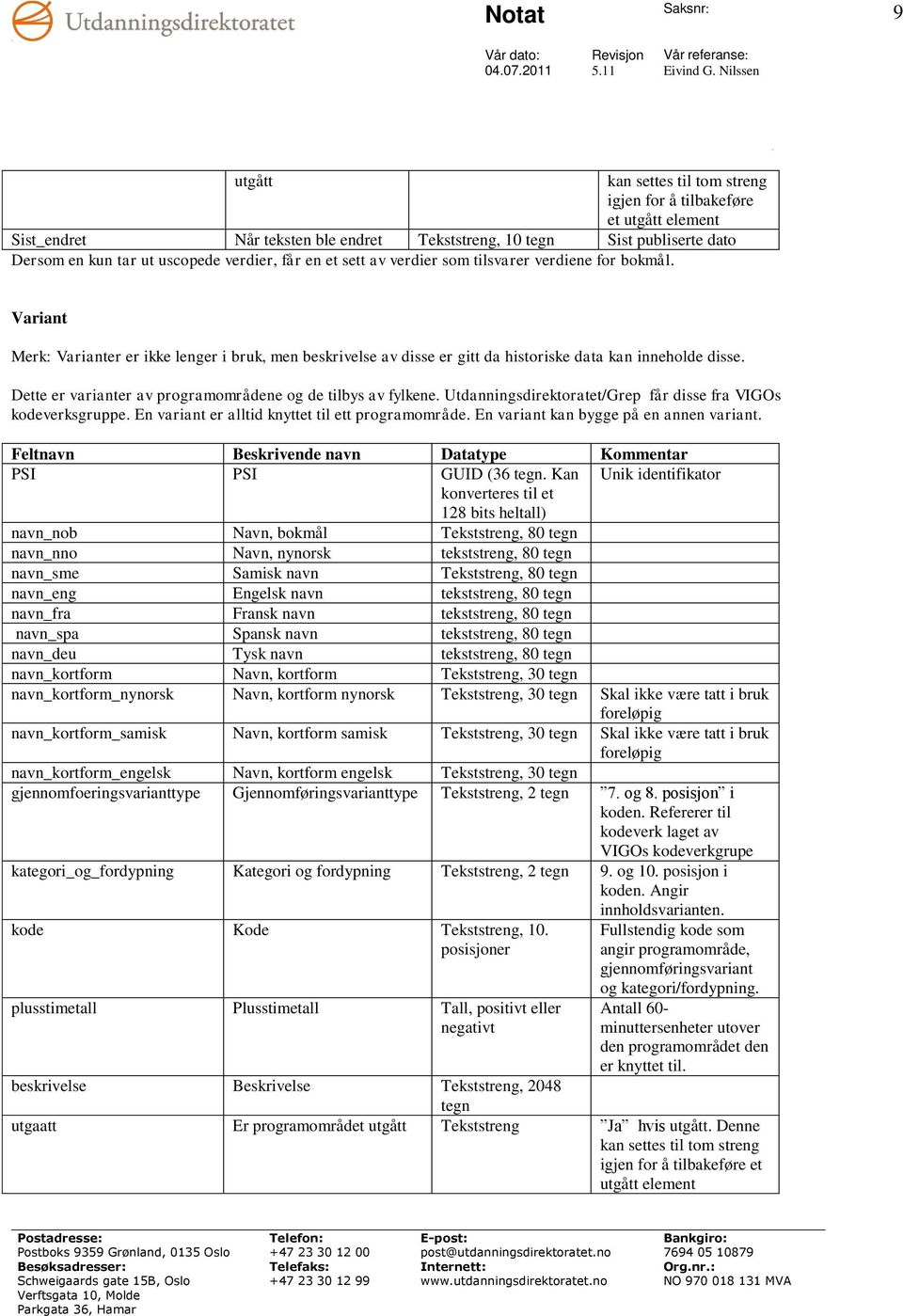 Dette er varianter av programområdene og de tilbys av fylkene. Utdanningsdirektoratet/Grep får disse fra VIGOs kodeverksgruppe. En variant er alltid knyttet til ett programområde.