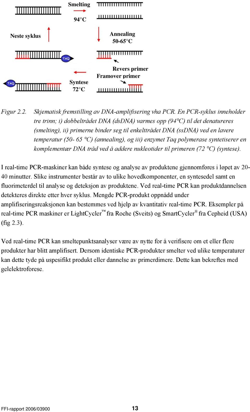 C) (annealing), og iii) enzymet Taq polymerase syntetiserer en komplementær DNA tråd ved å addere nukleotider til primeren (72 C) (syntese).