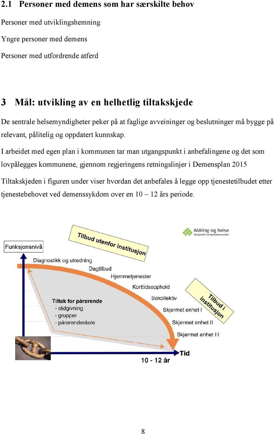 I arbeidet med egen plan i kommunen tar man utgangspunkt i anbefalingene og det som lovpålegges kommunene, gjennom regjeringens retningslinjer i Demensplan