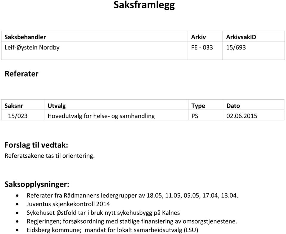 Saksopplysninger: Referater fra Rådmannens ledergrupper av 18.05, 11.05, 05.05, 17.04,