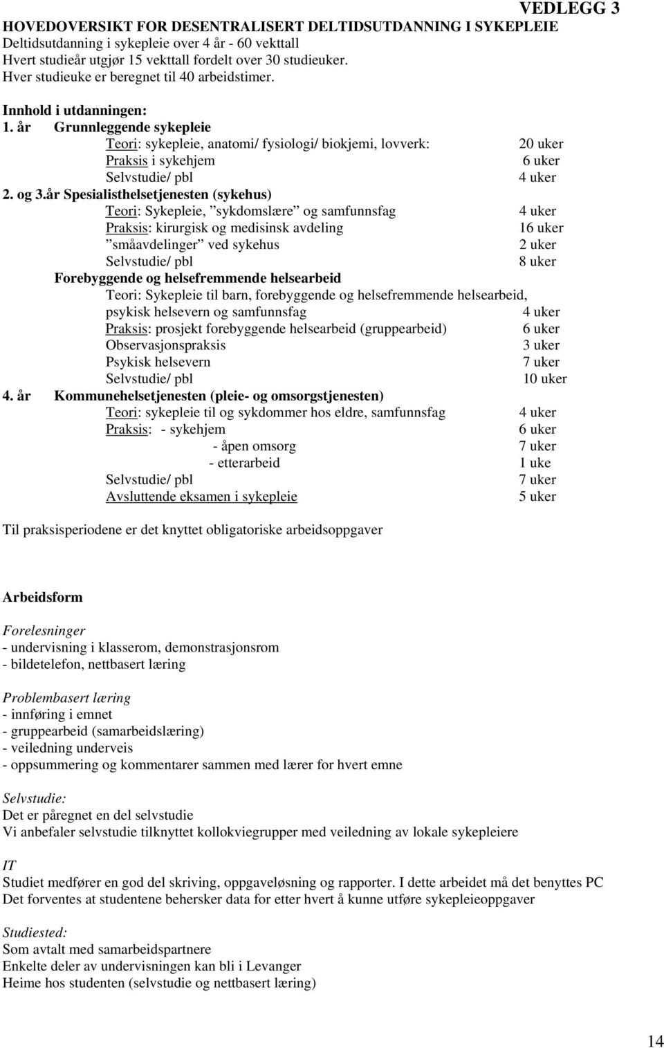 år Grunnleggende sykepleie Teori: sykepleie, anatomi/ fysiologi/ biokjemi, lovverk: 20 uker Praksis i sykehjem 6 uker Selvstudie/ pbl 4 uker 2. og 3.