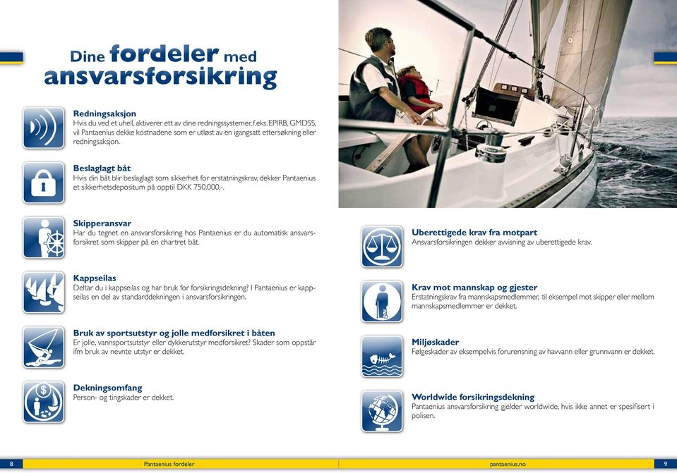 Beslaglagt båt Hvis din båt blir beslaglagt som sikkerhet for erstatningskrav, dekker Pantaenius et sikkerhetsdepositum på opptil DKK 750.000,-.