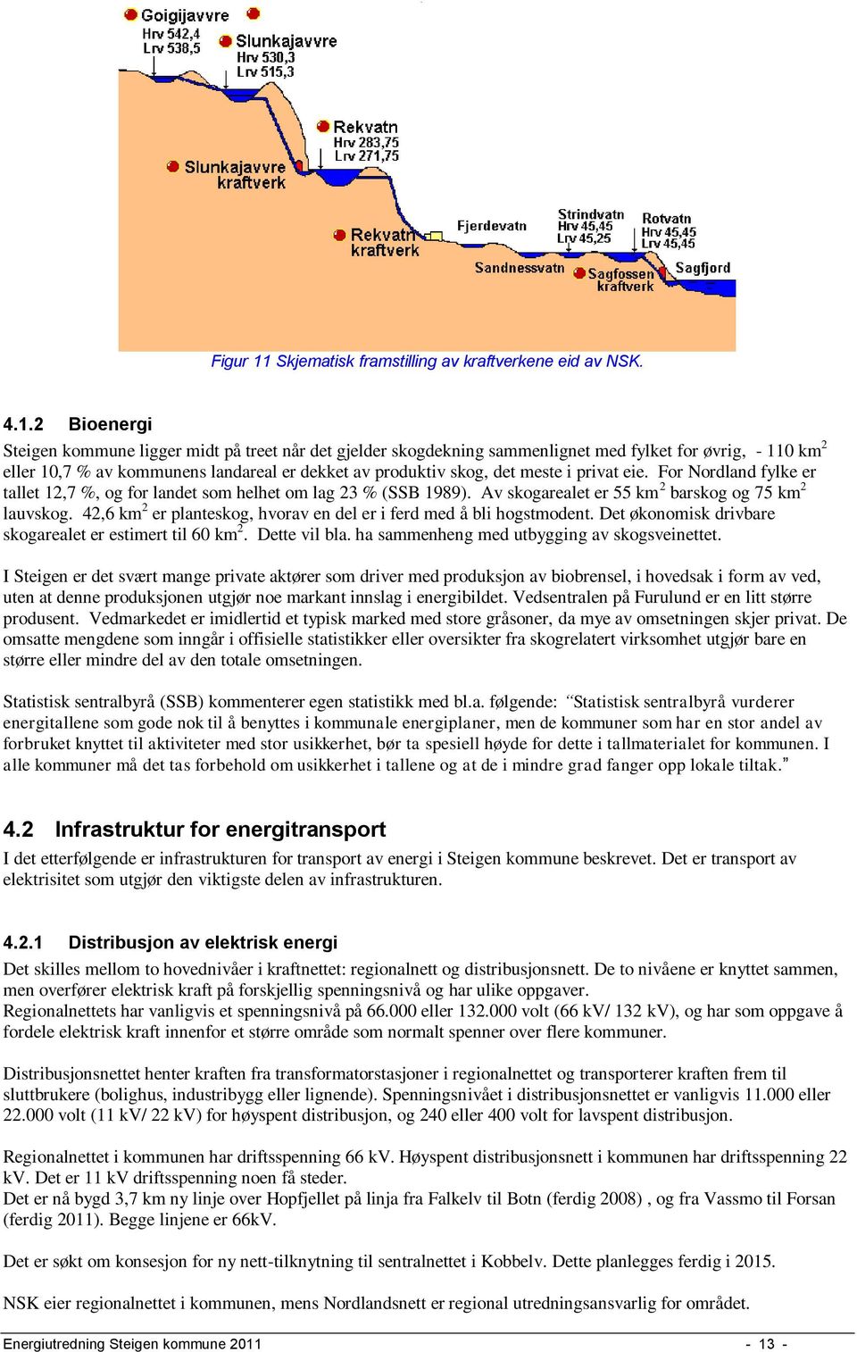 2 Bioenergi Steigen kommune ligger midt på treet når det gjelder skogdekning sammenlignet med fylket for øvrig, - 110 km 2 eller 10,7 % av kommunens landareal er dekket av produktiv skog, det meste i