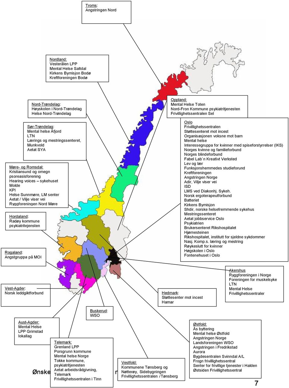 viser vei Ryggforeningen Nord Møre Hordaland: Radøy kommune psykiatritejensten Rogaland: Angstgruppa på MOI Oppland: Mental Helse Toten Nord Fron Kommune psykiatritjenesten Frivillighetssentralen Sel