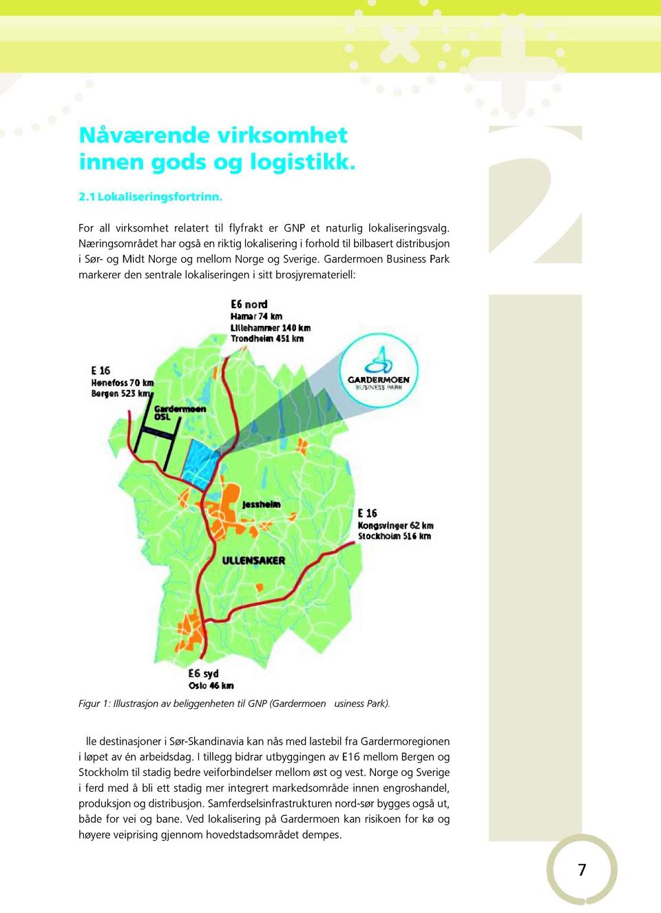 Gardermoen Business Park markerer den sentrale lokaliseringen i sitt brosjyremateriell: 2 Figur 1: Illustrasjon av beliggenheten til GNP (Gardermoen usiness Park).