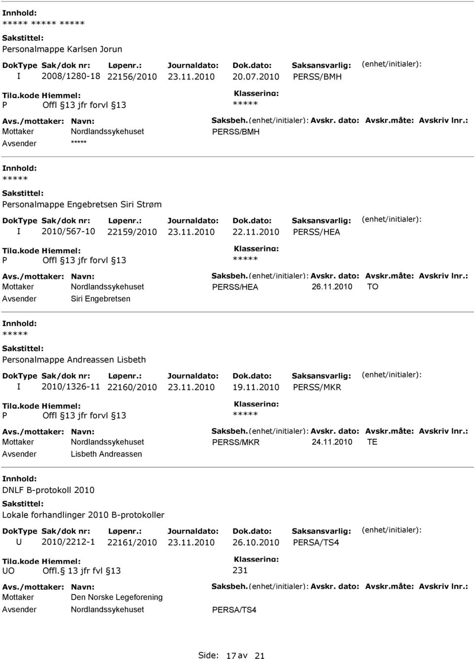 2010 TO Siri Engebretsen ersonalmappe Andreassen Lisbeth 2010/1326-11 