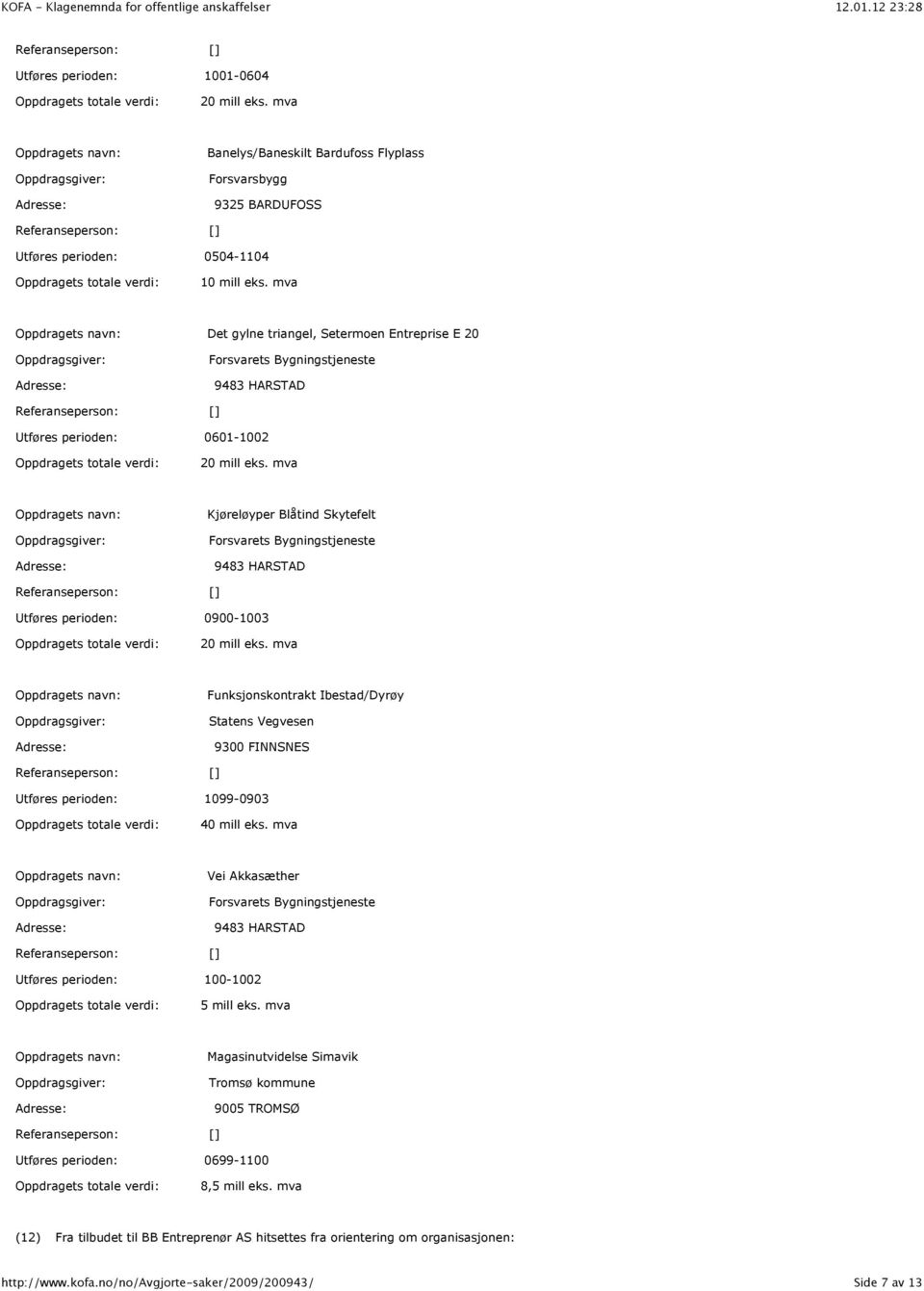 mva Kjøreløyper Blåtind Skytefelt Forsvarets Bygningstjeneste 9483 HARSTAD Utføres perioden: 0900-1003 20 mill eks.