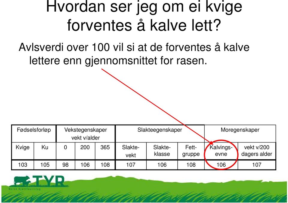 Avlsverdi over 100 vil si at de